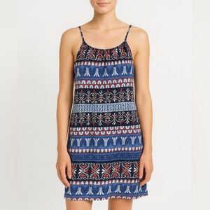 J. McLaughlin Dress Bohemian Blue and Red Patterned Dress